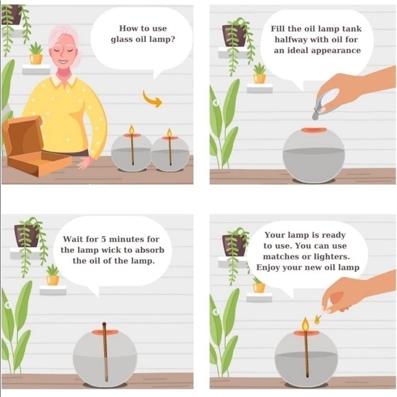 Brand New Handmade Oil Lamp Candle Decorative Refillable Glass Lantern Ice Blue - Picture 10 of 10